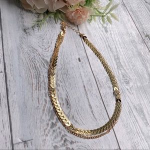 Fishbone chain choker necklace gold plated